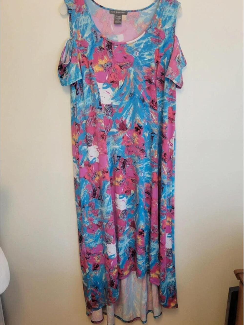 Kate & Mallory Knit Cold-Shoulder Hi-Low Maxi Dress Floral Print. Size XL